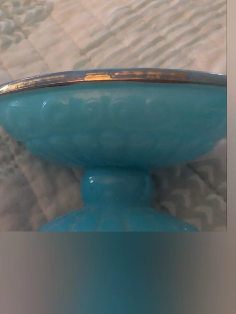 Avon Aqua Glass Pedestal Soap Dish with Silver Rim